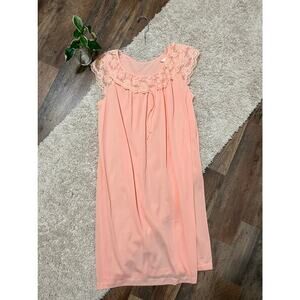 Vintage Philmaid Medium Nylon Peachy Pink Lace Shift Gown Nightgown Nightie